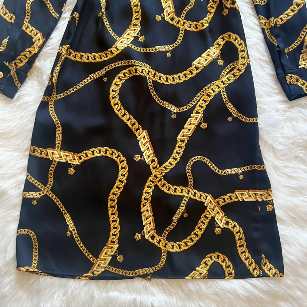 New! VERSACE Greca Chain Medusa Logo Belted Shirt Midi Dress IT 38 - Picture 9 of 12